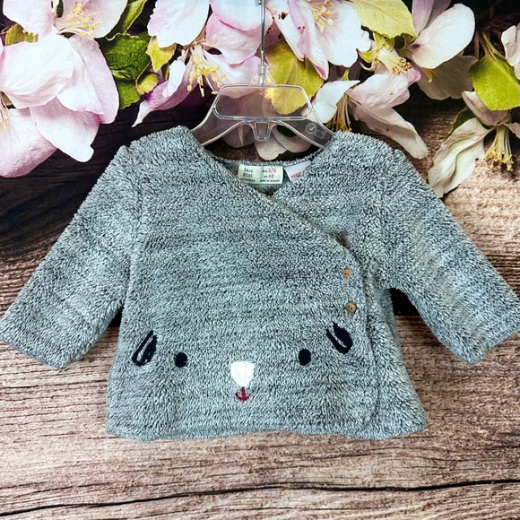SOLD 🛍️ Zara Mini Toddler Girls Gray Faux Fur Animal Print Wrap Cardigan Sweater - Picture 1 of 8